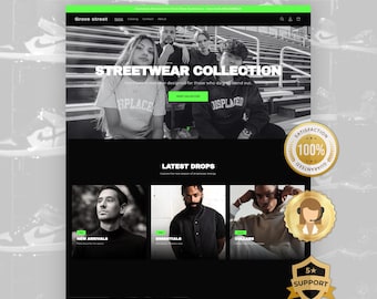 Streetwear Shopify Theme, Moderne Urban Fashion Store Template, Dark Bold E-Kommerz Website, Hype Clothing Brand Shop Design