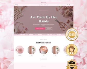 Pastel Pink Shopify Theme for Handmade Brands, Feminine Minimal Ecommerce Template, Craft Store Website Design, Elegant Boutique Layout