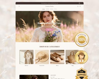 Cottagecore Shopify Theme for Fashion Boutique, Pastel Aesthetic Store, Handmade Clothing Website, Soft Luxury Ecommerce Template