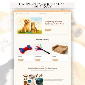 Playfull Pet Supply Shopify Theme, Modern Animal Store Website, Mobile-Friendly Design for Dog, Cat Stores