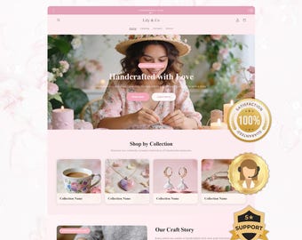 Pink Feminine Shopify Theme | Handmade & Artisan Craft Store Design | Modern Cute Boutique Template