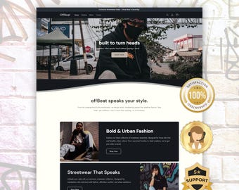 Tema de Shopify para tienda de ropa moderna / Plantilla de sitio web de boutique urbana / Diseño minimalista de comercio electrónico personalizado para tiendas de moda y accesorios