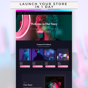 Mörkt, vibrerande Shopify-tema för kreatörer, mode, skönhet och spel | Modern neon, anpassningsbar Shopify-mall