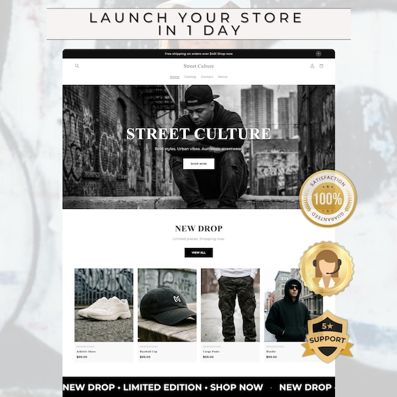 Streetwear Shopify Theme for Clothing & Sneakers | Urban Grunge Design | Drop-Focused | Mobile-First OS 2.0