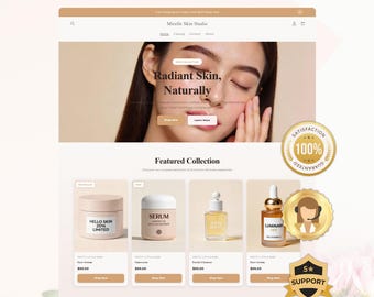Shopify Skincare Theme | Beauty Store Website Template | Clean Feminine Design | Cosmetic Brand Online Shop
