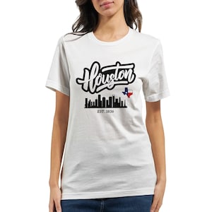 Houston Skyline T-Shirt - Texas EST 1836 Hemd - H-Town Pride T-Shirt - Texas Flaggengrafik T-Shirt - Houston City Souvenir Shirt Unisex