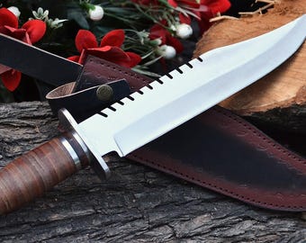 Handgefertigte 440C Stahl Jagdmesser im Bowie-Stil mit Lederscheide, Hochzeitsgeschenk