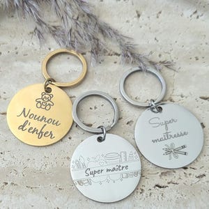 Customizable engraved key ring, thank you gift for teacher, master, atsem, nanny, end of school year, stainless steel