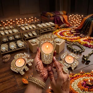 Pack of 200 Pieces Handcrafted Mirror Work Diya Collection for Diwali Decoration, Diwali Gifts