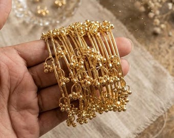 8pc Gold Ghungroo Bangles Kashmiri Jingle Bell Bracelets - Indian Wedding Favors - Traditional Jaipur Jewelry Mehendi Return Gifts For Her