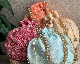 Embroidered Silk Potli Bag - Indian Handmade Party Favor (Lot of 100 Pcs, 9x10 inches)