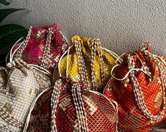 Bolsas Potli de seda bordadas - Recuerdo de boda indio, juego de 100