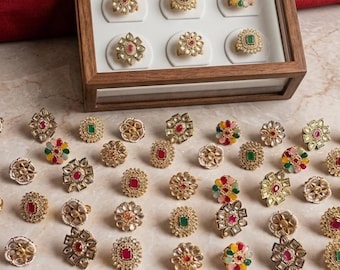 Kundan justerbara ringar, traditionella indiska etniska boho bröllopsgåvor