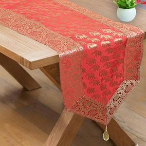 60X16 Inches Luxury Royal Elephant Brocade Satin Table Runner