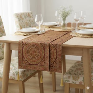 60X16 Inches Luxury Royal Brown Brocade Satin Table Runner