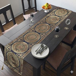 60X16 Inches Luxury Royal Black Brocade Satin Table Runner