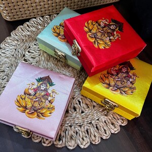 New Silk Lakshmi Ji Pattern Handmade Wedding Return Gift Boxes, Shagun Boxes, Sweet Boxes, Indian Gift Boxes