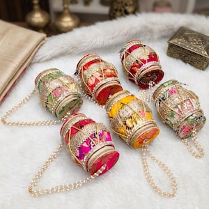 Banarasi Brocade Dholak Clutch Bag | Silk Potli Purse with Pearl Handle, Assorted Colors