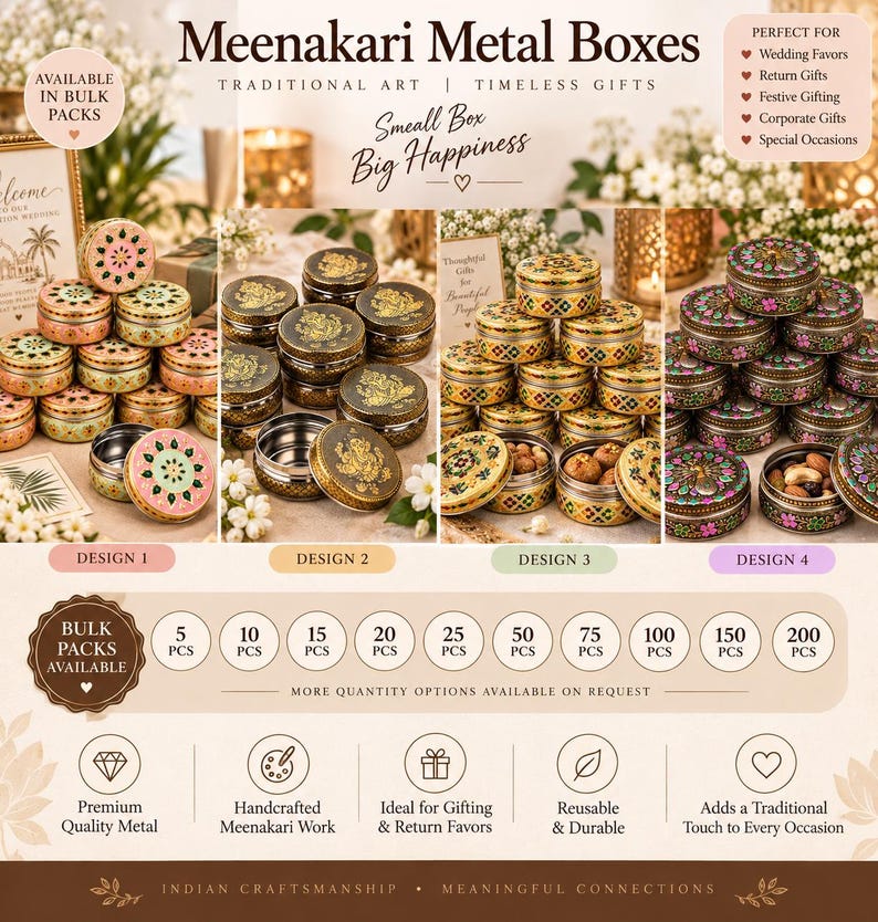 Meenakari Metal Boxes Bulk, Indian Wedding Favors, Return Gift Boxes Meenakari Metal Boxes Bulk, Indian Wedding Favors, Return Gift Boxes