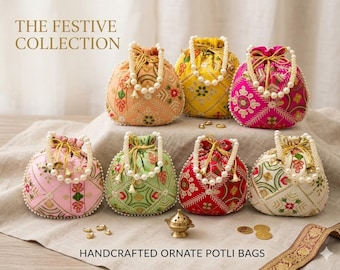 Bolsas Potli de seda bordadas - Recuerdos de fiesta hechos a mano en la India (lote de 200 unidades, 9x9 pulgadas)
