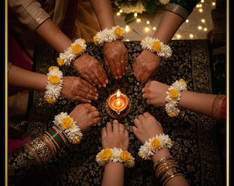 Yellow Artificial Gajra Bracelet/Wristlet for Wedding, Mehndi, Haldi, Bridesmaid