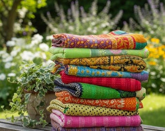 5 édredons vintage indiens kantha, ensemble de couvertures bohèmes cousues à la main