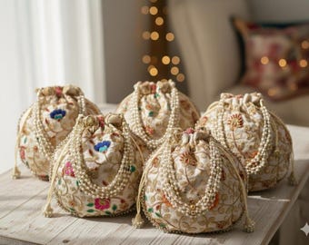 Bestickte Seidenpotli-Tasche - indisches handgemachtes Gastgeschenk (100 Stück, 9x10 Zoll)