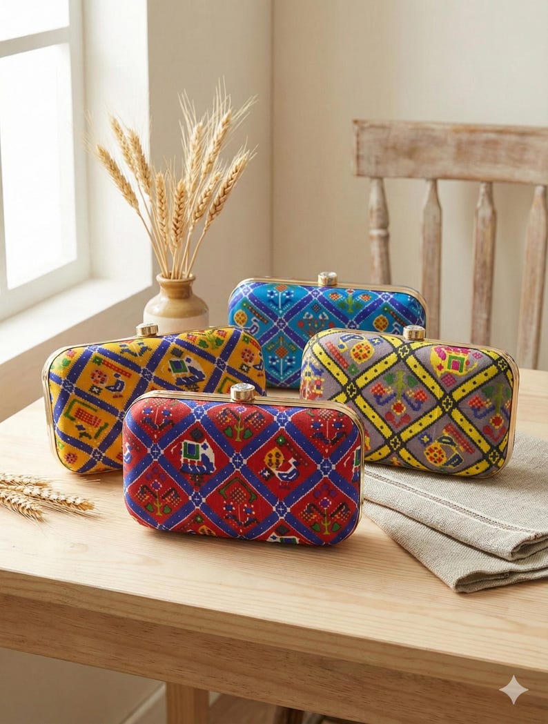 Gold Chain Box Pattern Patola Print Box Clutch, Indian Wedding Purse With Gold Chain - Etsy