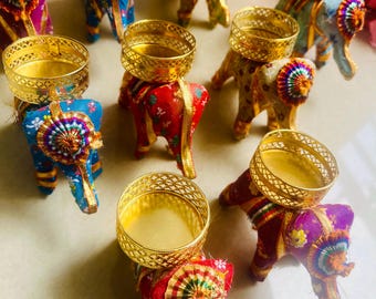 Elephant Tealight Candle Holders - Colorful Indian Diyas - Diwali Festive Decor