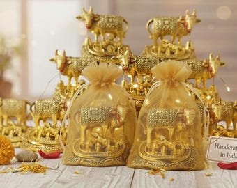 Mini Cow Figurines with Potli | Hindu Decor, Diwali Favor
