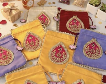 Bolsas Potli de seda Gotta hechas a mano - Recuerdo de fiesta indio, juego de 100