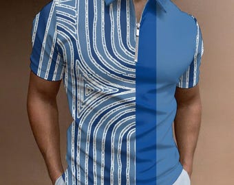 Men's Half Zip Polo Shirt - "Blue Waters"
