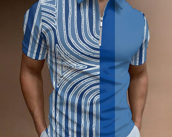 Featured listing image: Men's Half Zip Polo Shirt - "Blue Waters"