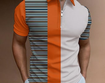 Men's Half Zip Polo Shirt - "Bold and Striped"