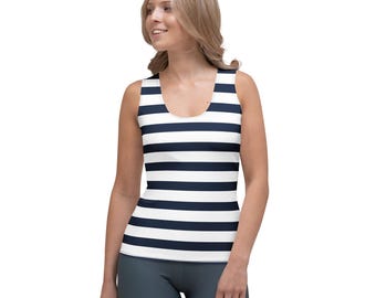 Women's Tank Top - Navy and White Striped Nautical Tank