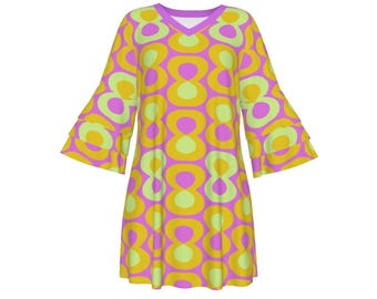Women's Stacked Ruffle Sleeve Dress -"Pink Mod"