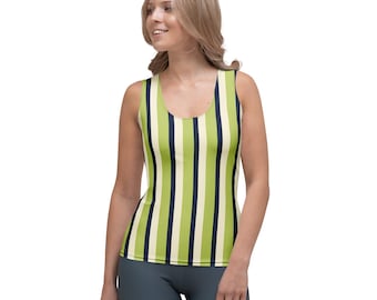 Women's Tank Top - Green Navy Off White Striped Vintage Tank
