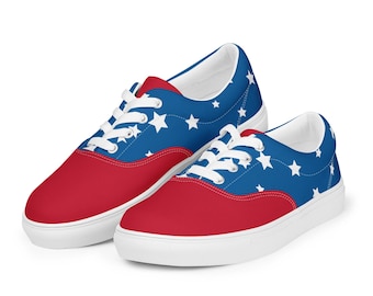 Women’s lace-up canvas shoes - Red white and blue