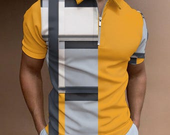 Men's Half Zip Polo Shirt - "Geo Sunrise"