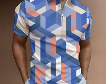 Men's Half Zip Polo Shirt - "Geo Meo"