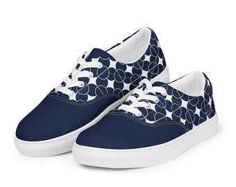 Men’s lace-up canvas shoes - Navy Nautical Geometric