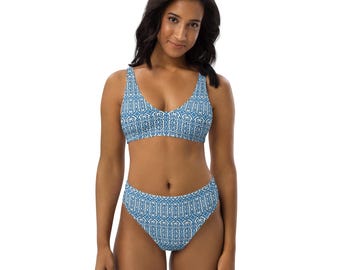 Women's High-waisted bikini - “Blue Crush & Bloom”
