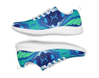 Women's Abstract Wave Sneakers: Green & Blue Athletic Shoes