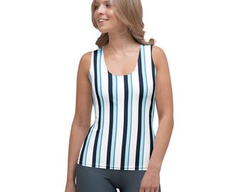 Women's Tank Top - Navy Blue and White Striped Vintage Tank