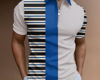 Men's Half Zip Polo Shirt - "Bold and Stripe ll"