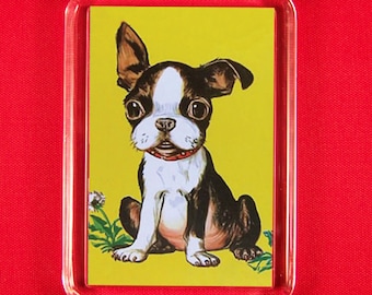 Fridge Magnet Adorable Boston Terrier Puppy Kawaii Kitsch Unique Retro Vintage KidsStory Book