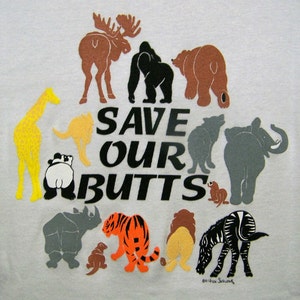 T-Shirt SAVE OUR BUTTS Baby Rib 3/4 Sleeve Contrast Raglan Tee Endangered Animals Earth Day Unique Giraffe Elephant Lion Tiger Wolf Humor
