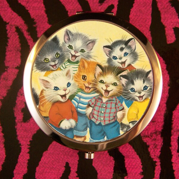 Compact Mirror Adorable Kitten Clan Singing 7 merveilleux Kittens Cartoon Kawaii Kitsch Unique Retro vintage Kids Story Book