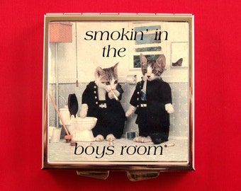 Pill Box Adorable Badboy Kittens Smoking in the Boys Room Vintage Harry Whittier Frees Kitsch Kitty Cat Unique