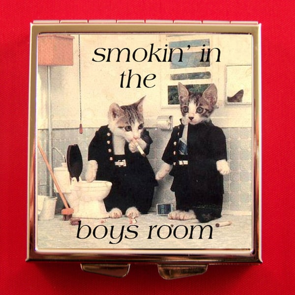 Pill Box Adorable Badboy Kittens Smoking in the Boys Room Vintage Harry Whittier Frees Kitsch Kitty Cat Unique